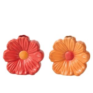 VASE FLOWER PORCELAIN RED/ORANGE LARGE ASSORTMENT OF 2
