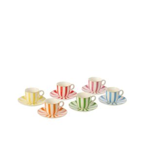 BOX OF 6 COFFEE CUP  +  SAUCER PORCELAIN MULTI SMALL