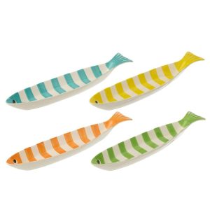 SERVING PLATE FISH LONG STRIPED PORCELAIN MULTI ASSORTMENT OF 4