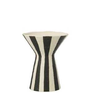 VASE STRIPED STONEWARE OFF-WHITE/BLACK LARGE
