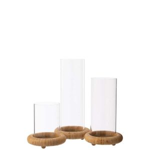 SET OF 3 CANDLE HOLDER ON BASE ROUND GLASS NATURAL