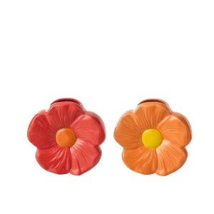 VASE FLOWER PORCELAIN RED/ORANGE SMALL ASSORTMENT OF 2