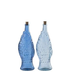 BOTTLE GLASS LIGHT BLUE/BLUE ASSORTMENT OF 2