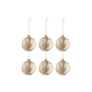 BOX OF 6 CHRISTMAS BAUBLES MARBLE LOOK GLASS WHITE/GOLD SMALL