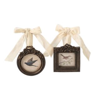 PHOTO FRAME RIBBON RESIN ECRU/BRASS ASSORTMENT OF 2
