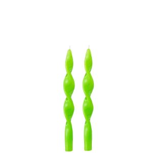 BOX 2 CANDLE TWISTED GREEN SMALL-3H