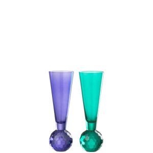 CHAMPAGNE GLASS BALL GLASS BLUE/DARK GREEN ASSORTMENT OF 2