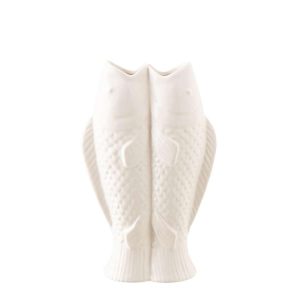 VASE 2 FISH STONEWARE WHITE