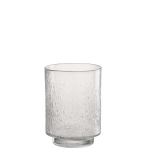 VASE CYLINDER RELIEF GLASS TRANSPARENT SMALL
