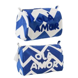 TOILET BAG OLA AMOR COTTON WHITE/DARK BLUE ASSORTMENT OF 2