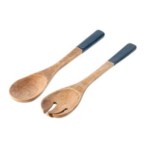 SALAD SERVER MANGO WOOD DARK BLUE/NATURAL