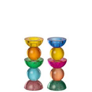 CANDLE HOLDER GLASS MULTICOLORED SMALL ASSORTMENT OF 2