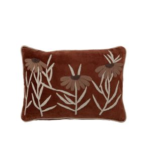 CUSHION FLOWERS RECTANGLE COTTON BROWN