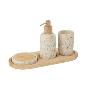 SOAP DISPENSER ON TRAY POLYRESIN WHITE/NATURAL