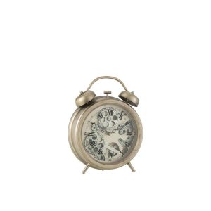 CLOCK ALARM ROMAN NUMERALS GEARS METAL SILVER MEDIUM