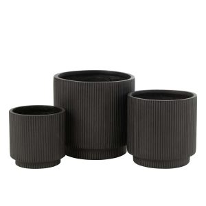 SET OF 3  FLOWERPOTS MISTY  CLAY BLACK