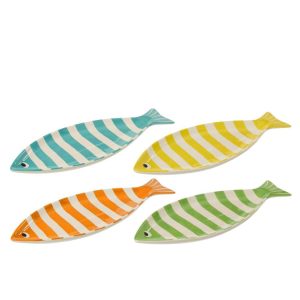 SERVING PLATE FISH WIDE STRIPED PORCELAIN MULTI ASSORTMENT OF 4