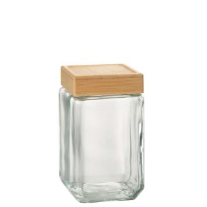 GLASS POT BRAD GLASS/BAMBOO TRANSPARENT/NATURAL LARGE