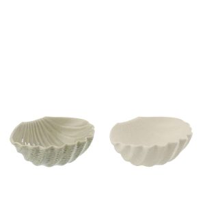 SHELL STONEWARE WHITE/OLIVE ASSORTMENT OF 2