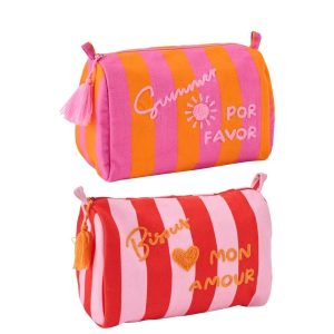 TOILET BAG SUMMER/BISOUS STRIPED COTTON MULTI ASSORTMENT OF 2