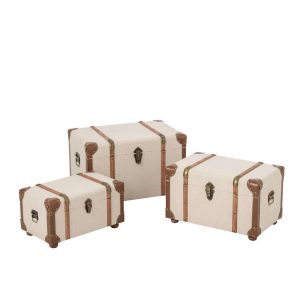 SET OF 3 TRUNK MDF ECRU/BROWN