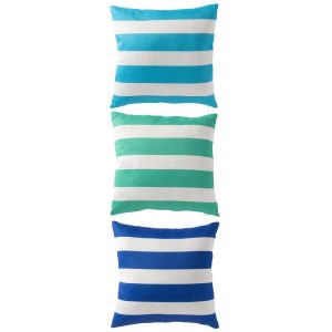 CUSHION OUTDOOR SQUARE STRIPED POLYESTER BLUE/GREEN ASSORTMENT OF 3