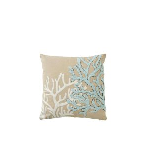 CUSHION CORAL COTTON GREIGE/LIGHT BLUE