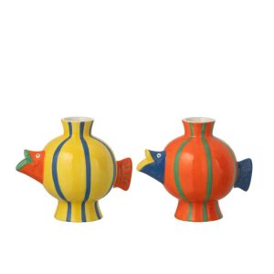 VASE FISH BALL STRIPED DOLOMITE MULTICOLORED ASSORTMENT OF 2