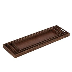 SET OF 3 DECORATIVE TRAY FIR WOOD BROWN