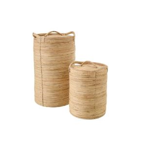 SET OF 2 BASKET WITH LID CANE NATURAL