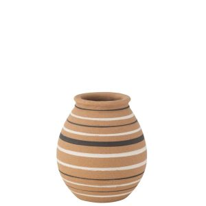 VASE TUKANO JUG STRIPES TERRA BROWN/BLACK/WHITE
