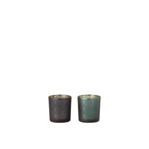 TEALIGHT HOLDER PEACOCK GLASS BLUE/GREEN SMALL ASSORTMENT OF 2