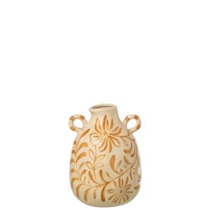 VASE FLOWERS STONEWARE OCHER YELLOW/OFF-WHITE MEDIUM