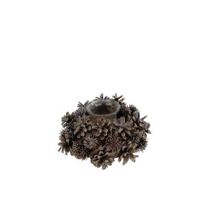 TEALIGHT HOLDER WREITH PINECONES DARK BROWN