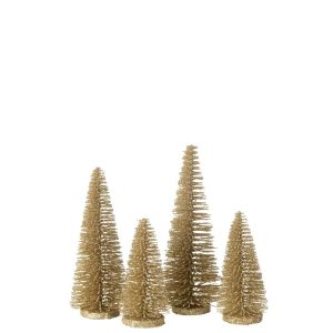BOX OF 4 CHRISTMAS TREE DECO GLITTERS PLASTIC LIGHT GOLD