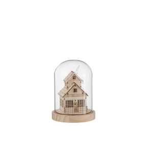 BELL JAR WINTER LED HOUSE WOOD/GLASS NATURAL