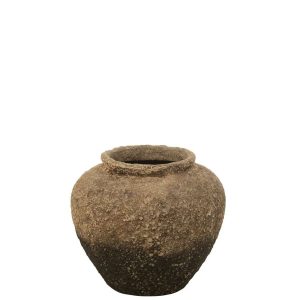 FLOWERPOT ANTIQUE ROUND CEMENT BROWN/BLACK