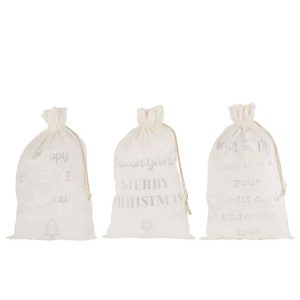 BAG CHRISTMAS ENGLISH VELVET WHITE LARGE ASSORTMENT OF 3