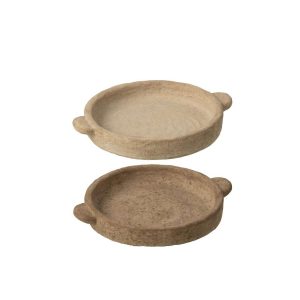 PLATE ROUND CEMENT BEIGE/DARK BROWN SMALL ASSORTMENT OF 2