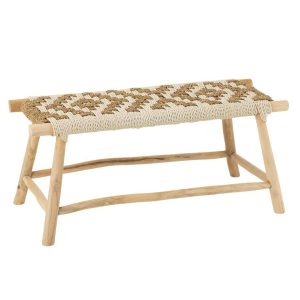 BENCH WAVERLY TEAK WOOD/SEAGRASS NATURAL/WHITE