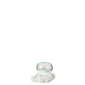 VASE ON FOOT LAVA STONE/RECYCLED GLASS WHITE/TRANSPARENT EXTRA SMALL