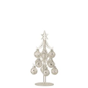 TREE WHITE BAUBLES STARS GLASS SILVER SMALL