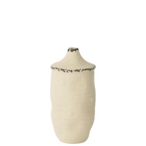 VASE BAY STONEWARE WHITE/BLACK SMALL