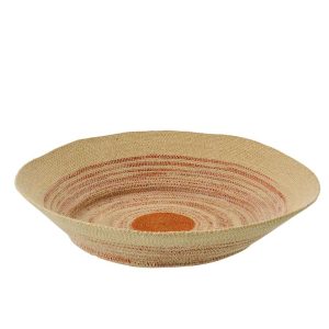 DECORATIVE TRAY ROUND STRIPED SEAGRASS NATURAL/DARK ORANGE