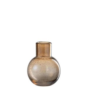 VASE ORB WITH NECK GLASS AMBER SMALL