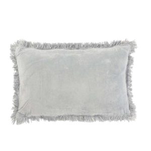 CUSHION FRINGE COTTON VELVET BLUE