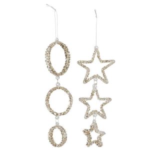 HANGER CIRCLE/STAR GLASS GLITTER CHAMPAGNE ASSORTMENT OF 2