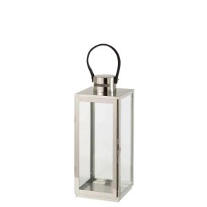 LANTERN SQUARE METAL/GLASS SILVER