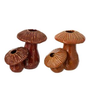 VASE MUSHROOMS STONEWARE RUST BROWN/ORANGE MEDIUM ASSORTMENT OF 2