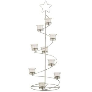 TEALIGHT HOLDER TREE SPIRAL METAL/GLASS SILVER LARGE